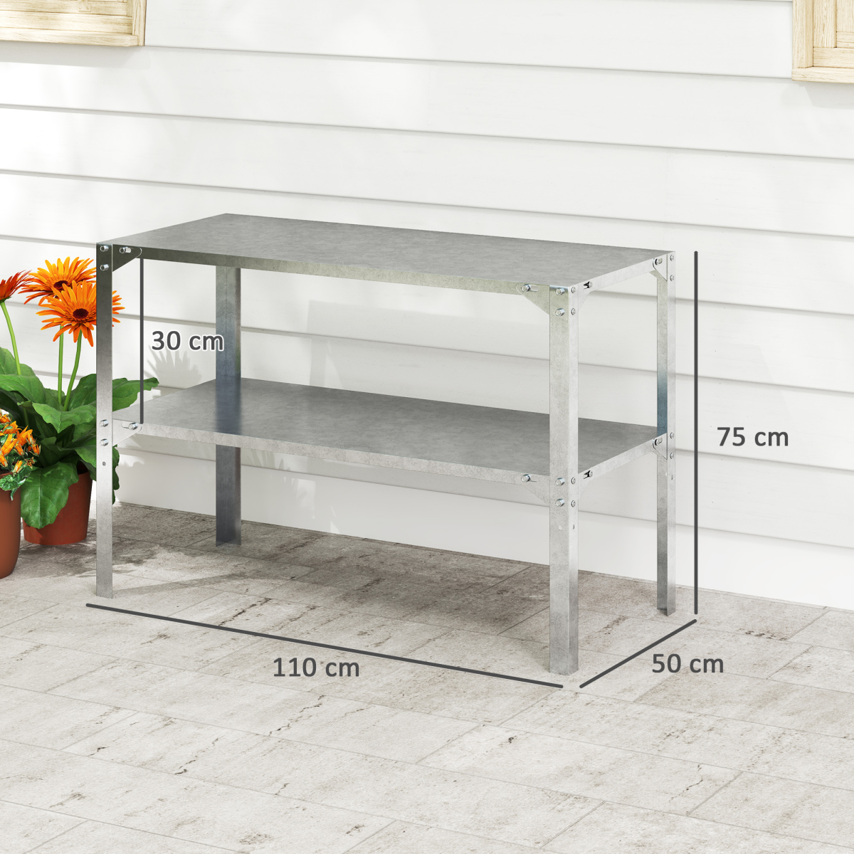 cortex-london-york-galvanised-steel-two-tier-potting-bench-silver-tone
