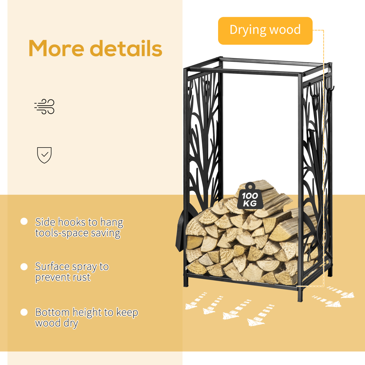 Robin Heavy Duty Firewood Wood Log Rack Fireplace Wood Stacker Storage w/ 4 Tools