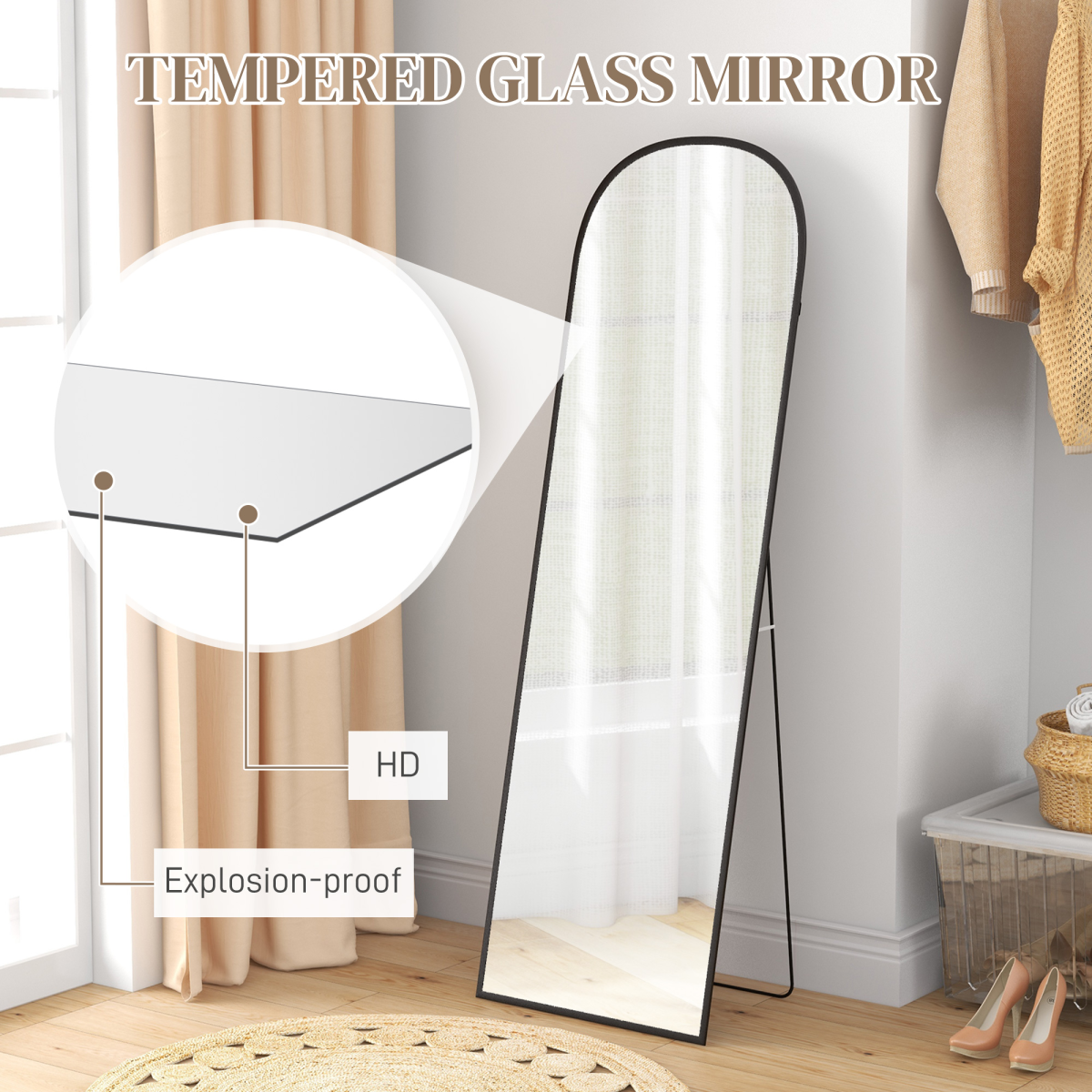 HOMCOM Full Length Mirror with Aluminium Alloy Frame Hanging or Leaning Black