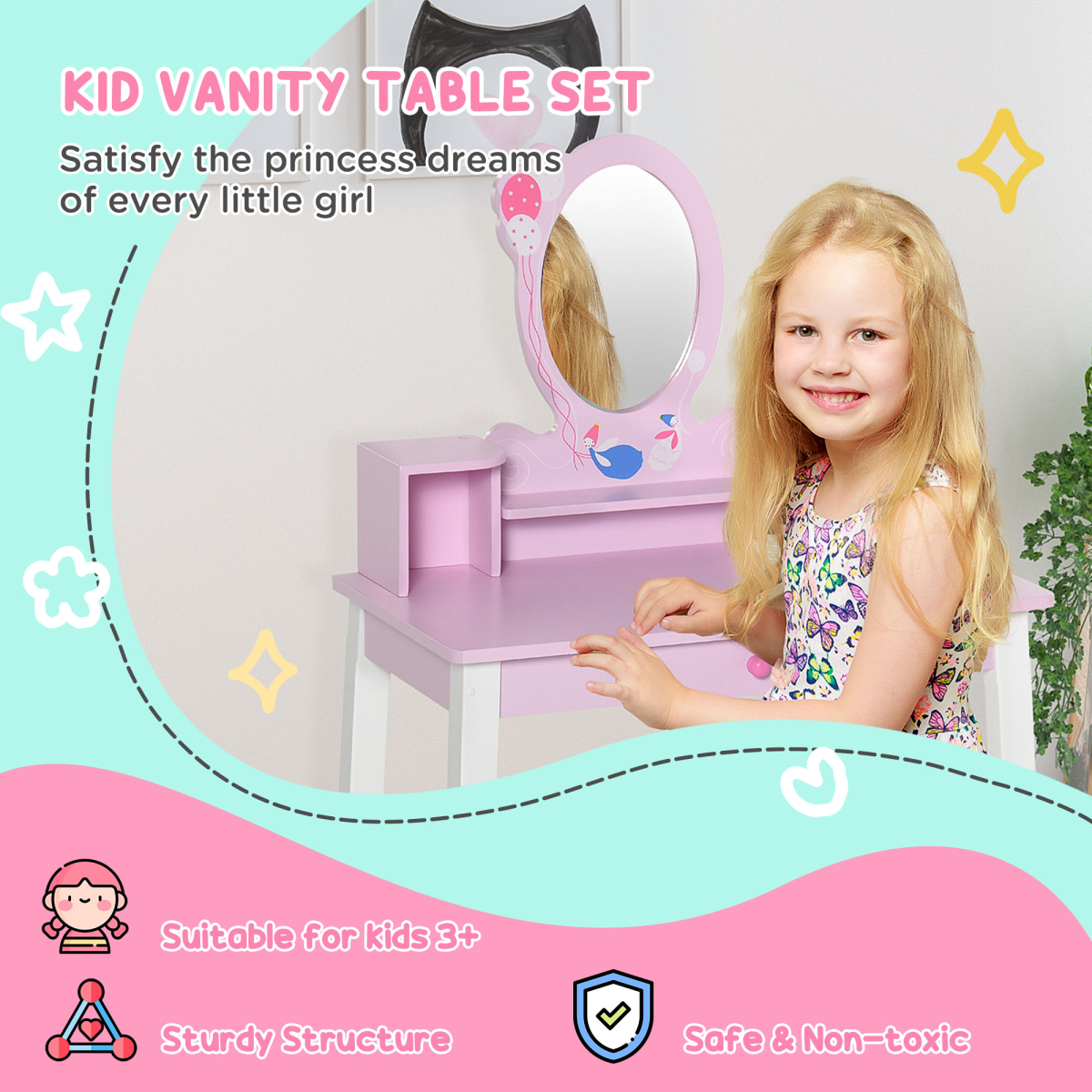 cortex-london-windsor-kids-pink-dressing-table-stool-set-with-storage