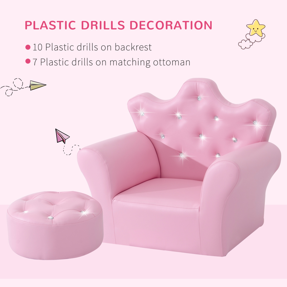 cortex-london-windsor-pink-kids-armchair-footstool-set