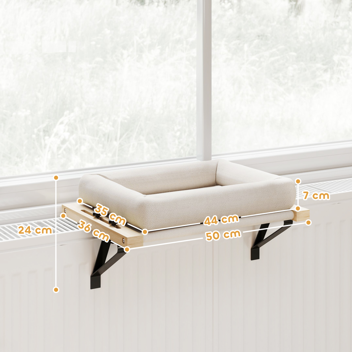PawHut Cat Radiator Bed, Adjustable Hanging Cat Hammock with Cushion, Cream