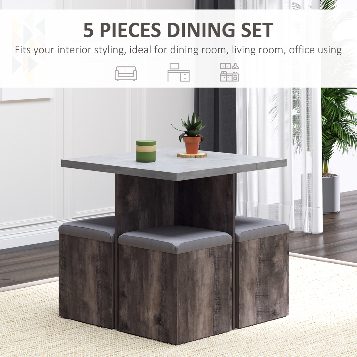 cortex-london-windsor-grey-five-piece-storage-dining-set