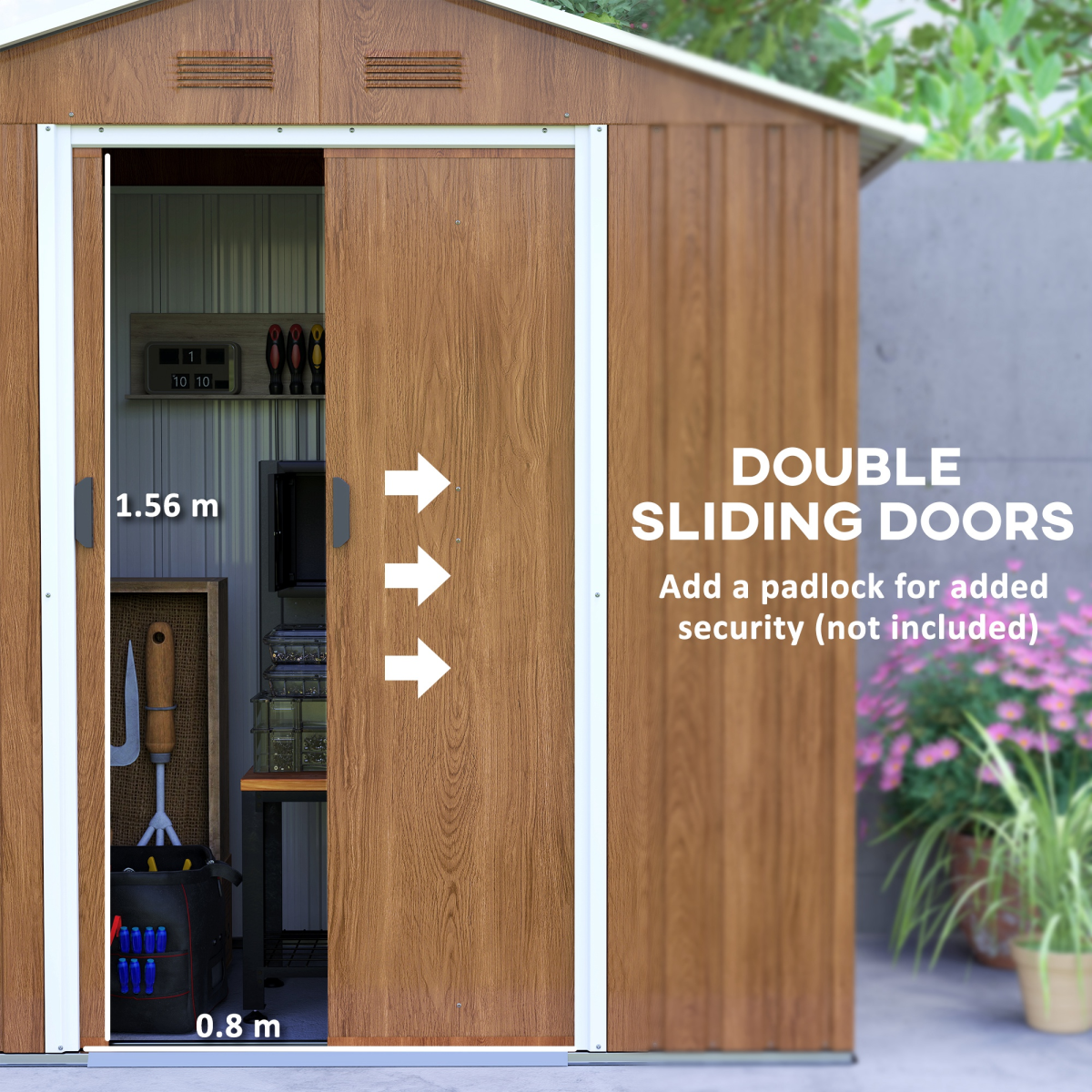 Outsunny 6.5x3.5ft Metal Garden Shed for Garden, Brown Wood Effect