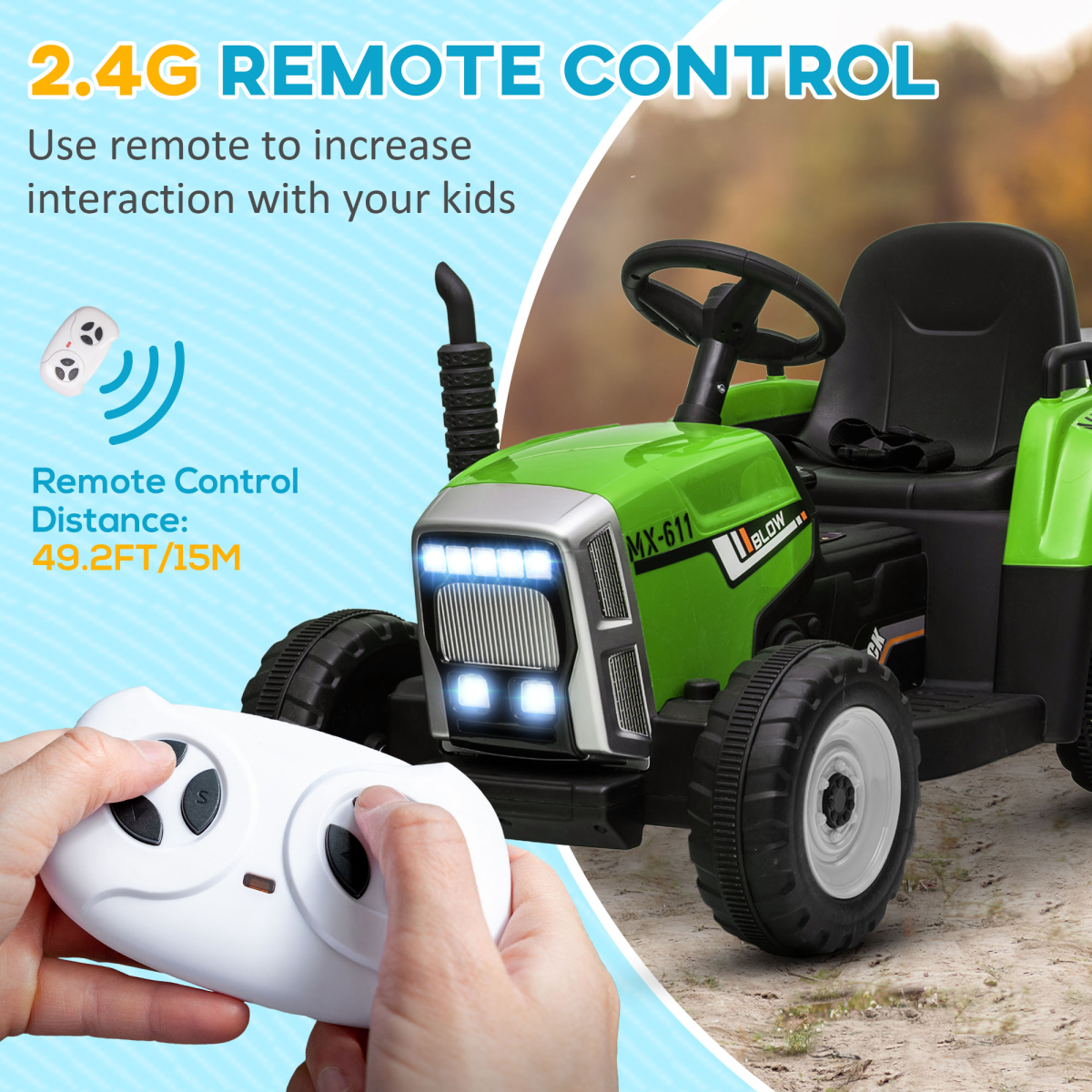 cortex-london-york-green-remote-control-ride-on-tractor-with-detachable-trailer