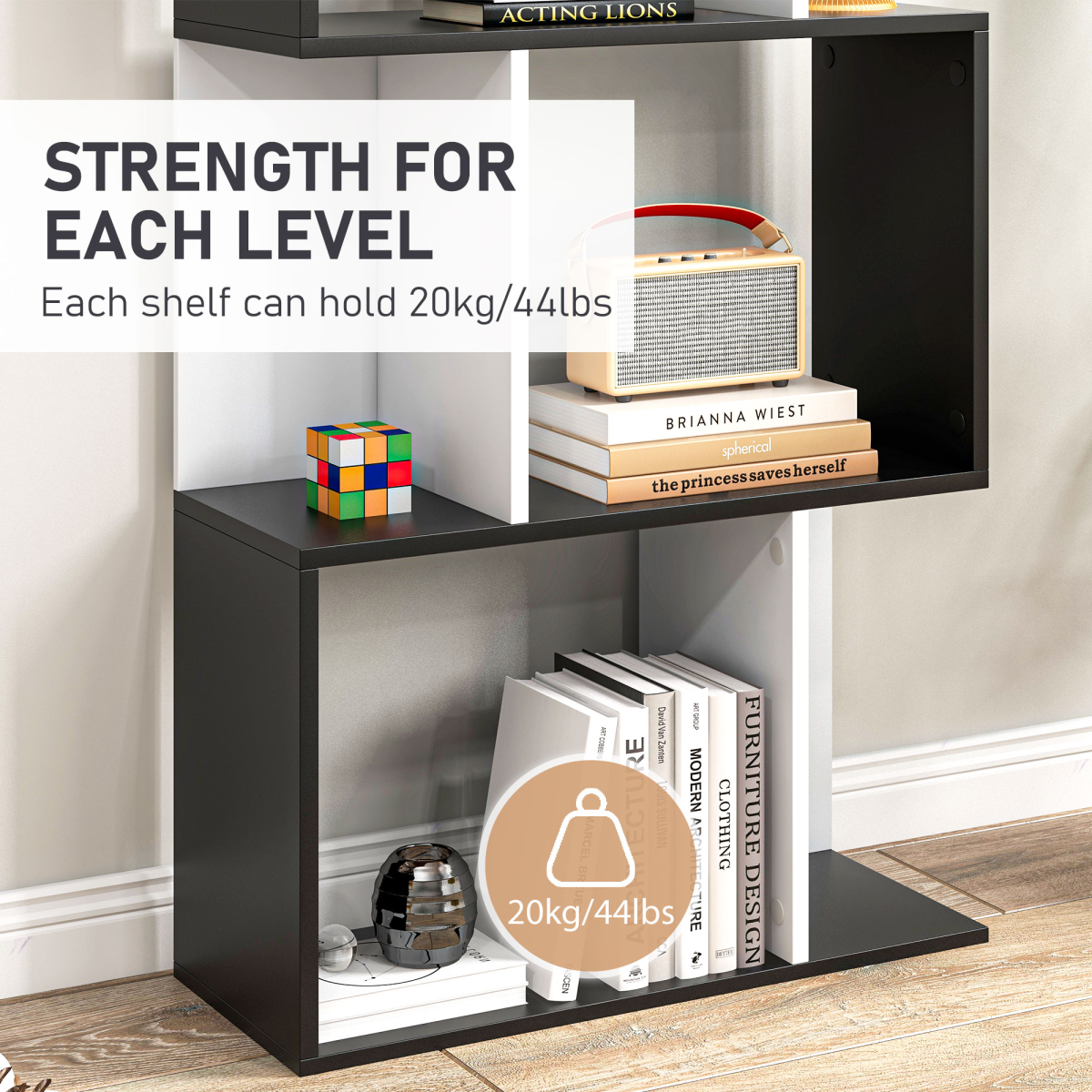cortex-london-windsor-five-tier-s-shape-bookcase-divider-black