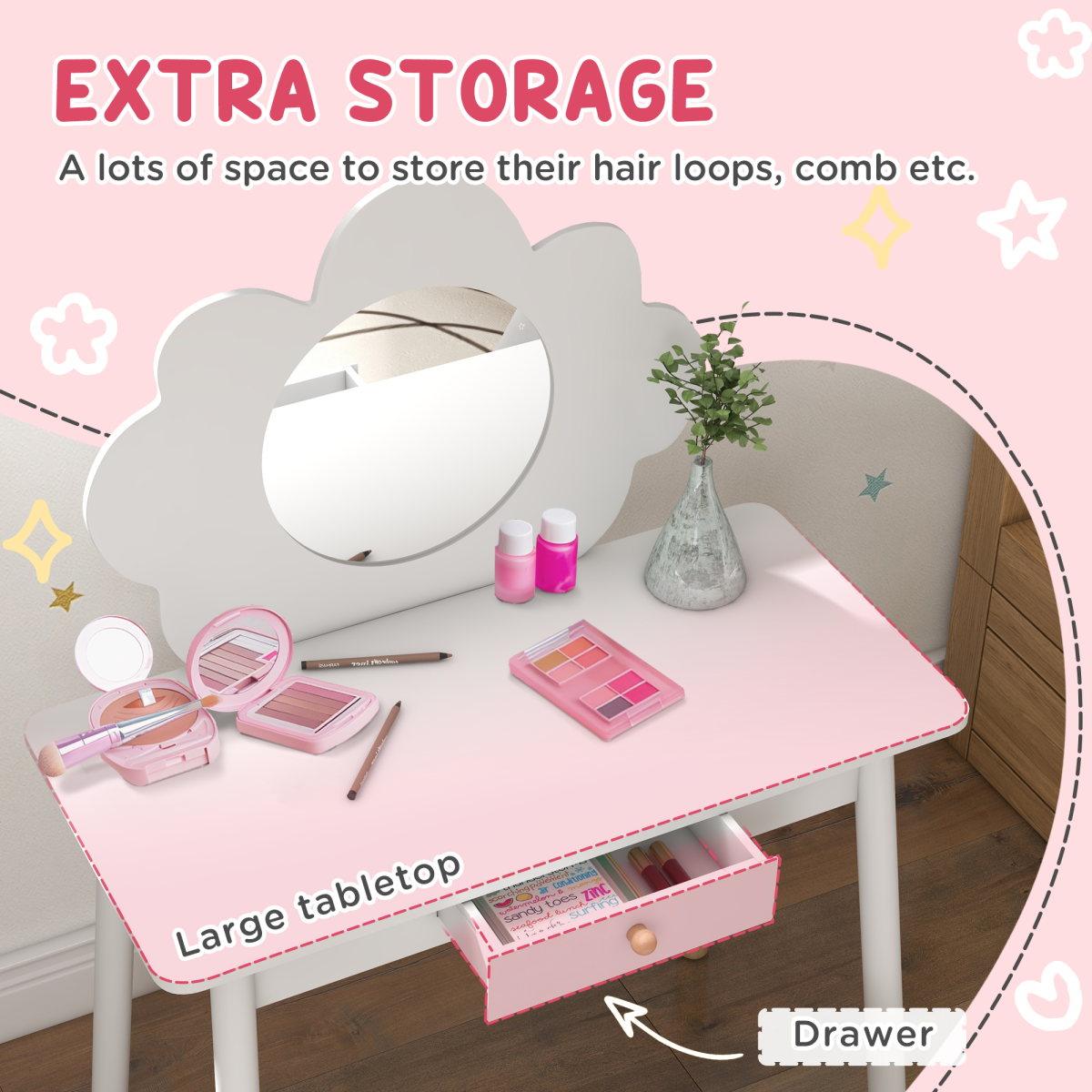 cortex-london-windsor-cloud-kids-dressing-table-and-stool-white-mdf-pvc-mirror-drawer