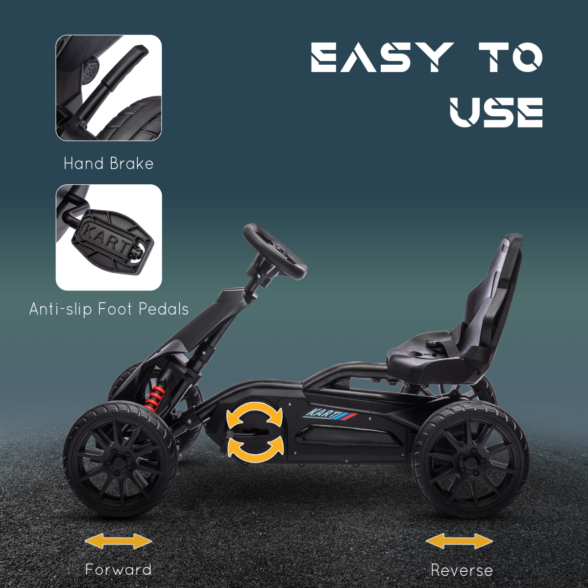 cortex-london-windsor-childrens-pedal-go-kart-black-adjustable-seat-handbrake