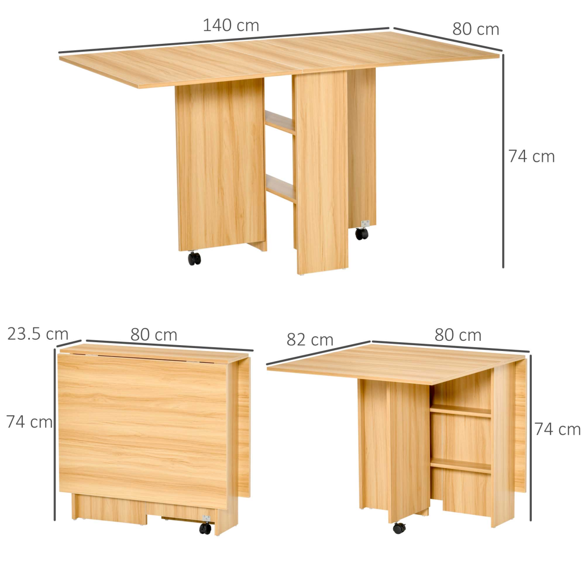 HOMCOM Foldable Dining Table with Storage Shelves for Kitchen, Dining Room
