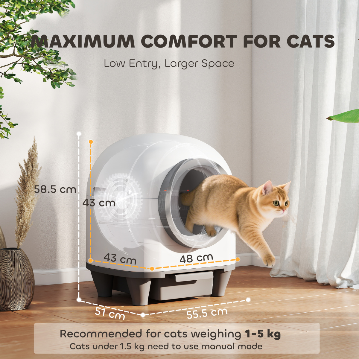 PawHut 80L Self Cleaning Cat Litter Tray with APP Control Safety Protection