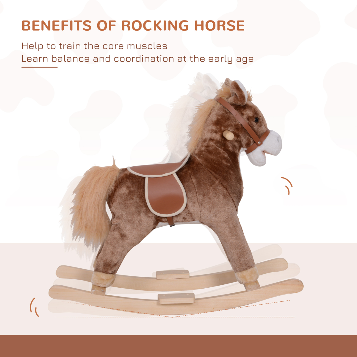 HOMCOM Kids Rocking Horse Wooden Plush Age 3 Children Ride On Toy Rocker Baby