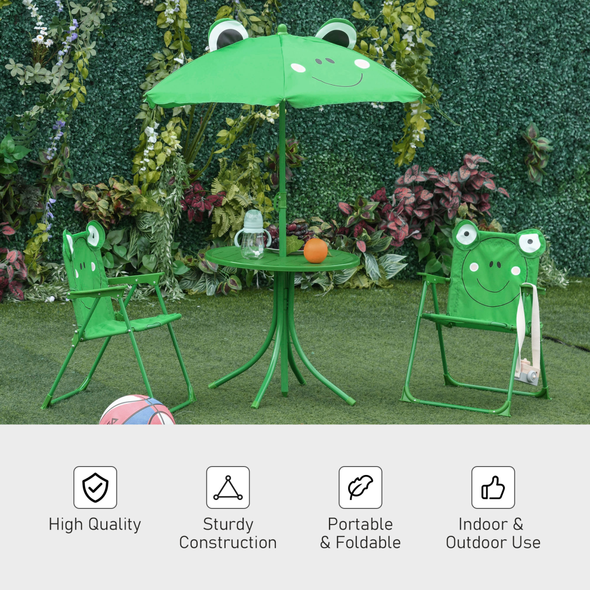 cortex-london-kew-frog-kids-metal-picnic-table-set-green-foldable-umbrella