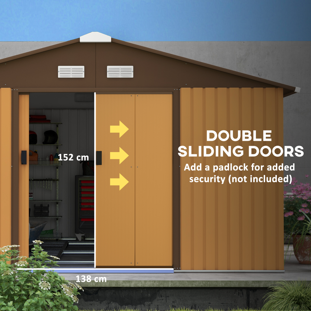 cortex-london-windsor-13ft-11ft-light-brown-metal-storage-shed-with-foundation
