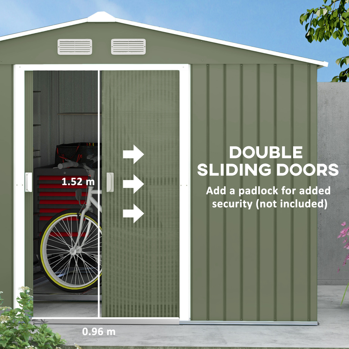 cortex-london-windsor-green-metal-garden-storage-shed-9-x-6ft-sliding-double-doors