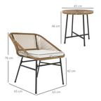 Outsunny Rattan Bistro Set, Small Balcony Furniture with Cushion, Light Grey