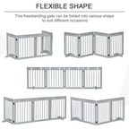 Freestanding Pet Gate 4 Panel Folding Wooden Dog Barrier  w/ Support Feet