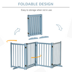 Wooden Foldable Dog Safety Barrier w/ 4 Panels for Small&Medium Dogs Blue Grey