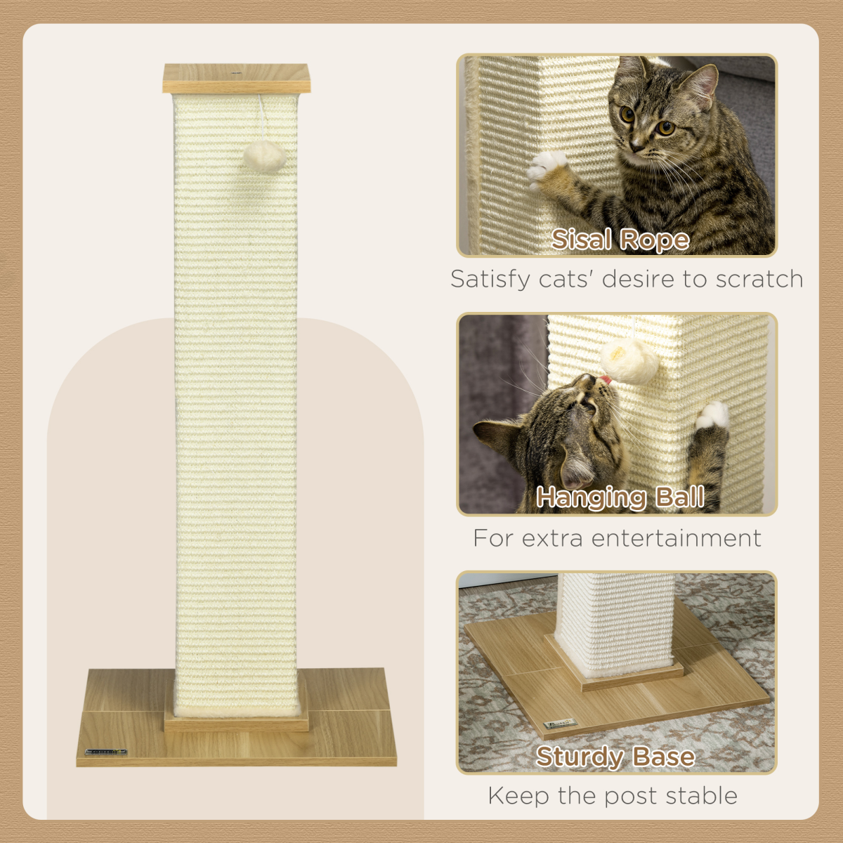 cortex-london-windsor-80cm-sisal-cat-scratching-post-toy-ball-oak-tone-cream-white