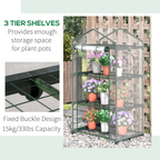 3 Tier Mini Greenhouse Roll Up Door Wire Shelves, 69x49x125cm, Clear