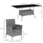 Outsunny Rattan Dining Set for 6 with Cushions, Glass Top Table