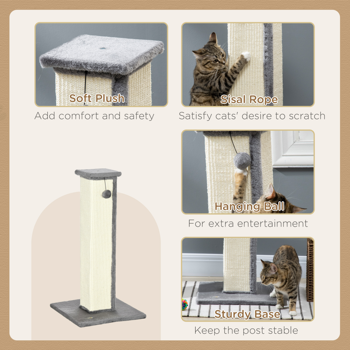 cortex-london-windsor-cat-scratching-post-81cm-grey-natural-sisal-rope-hanging-ball