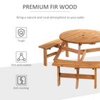 Outsunny Round Table W/3 Attached Benches-Fir Wood