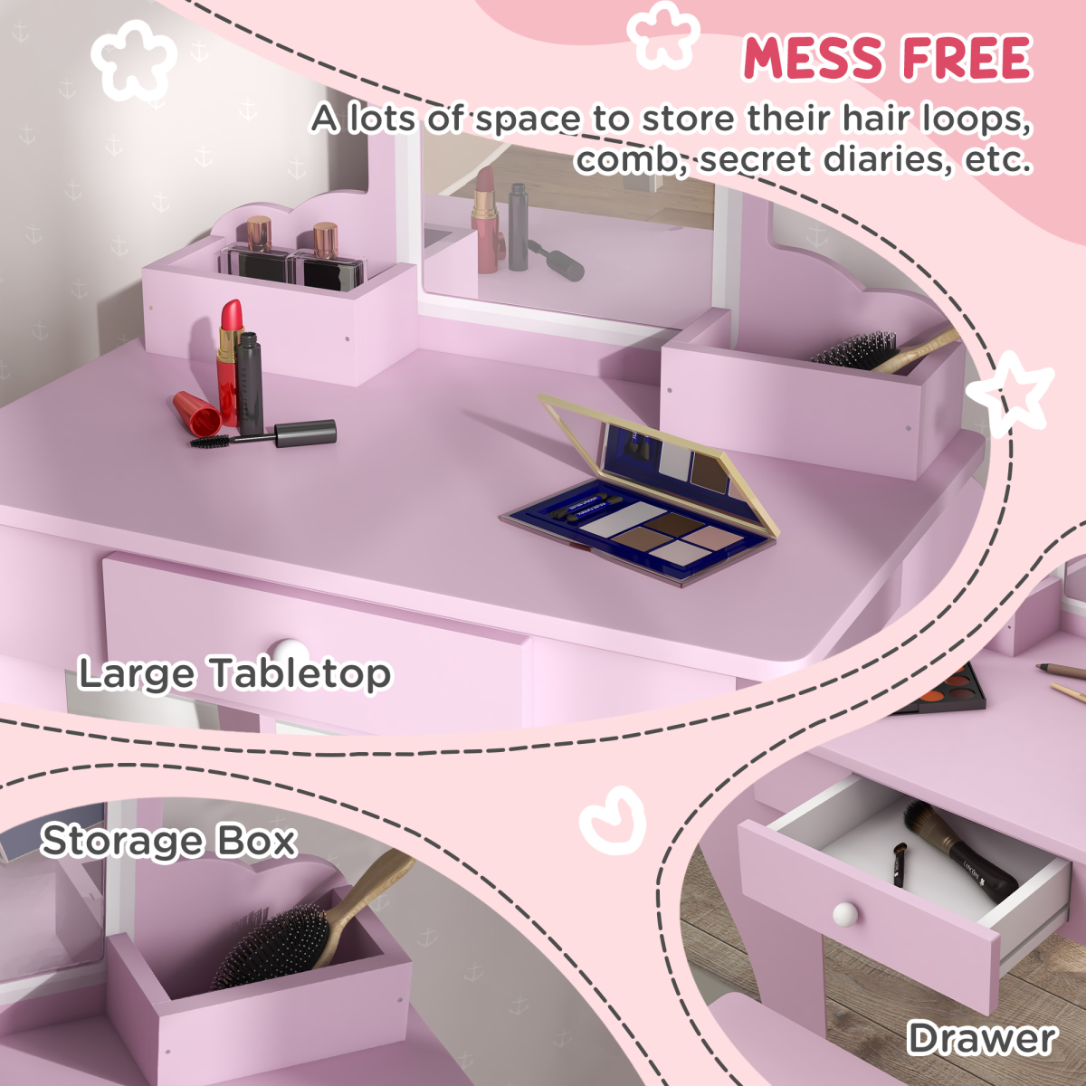 cortex-london-windsor-cloud-kids-dressing-table-pink-mirror-stool-drawer-storage