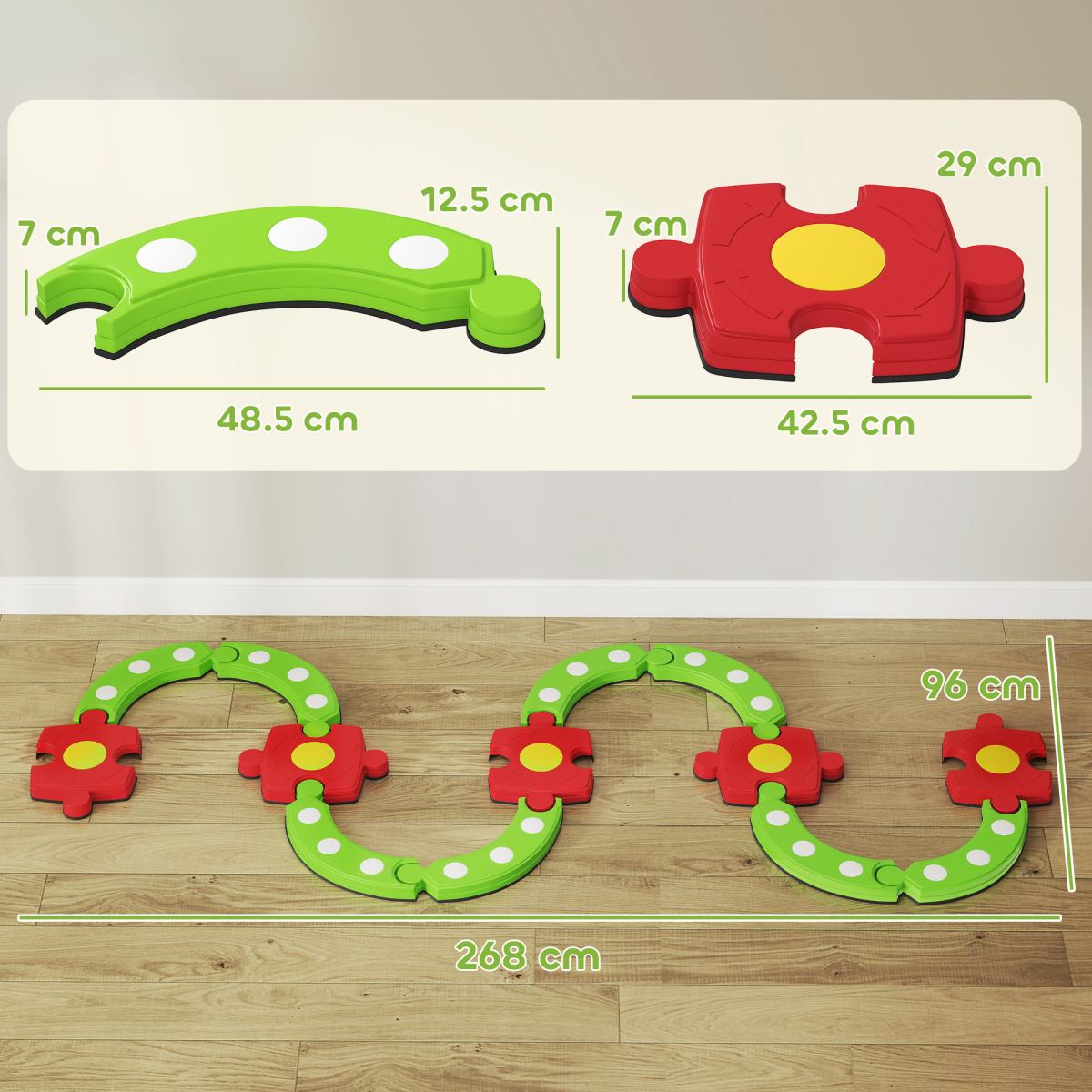 cortex-london-windsor-kids-balance-beam-stepping-stones-green-red
