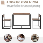 Steel Frame MDF 2-Seater Bar Stool and Table Set Wood Tone