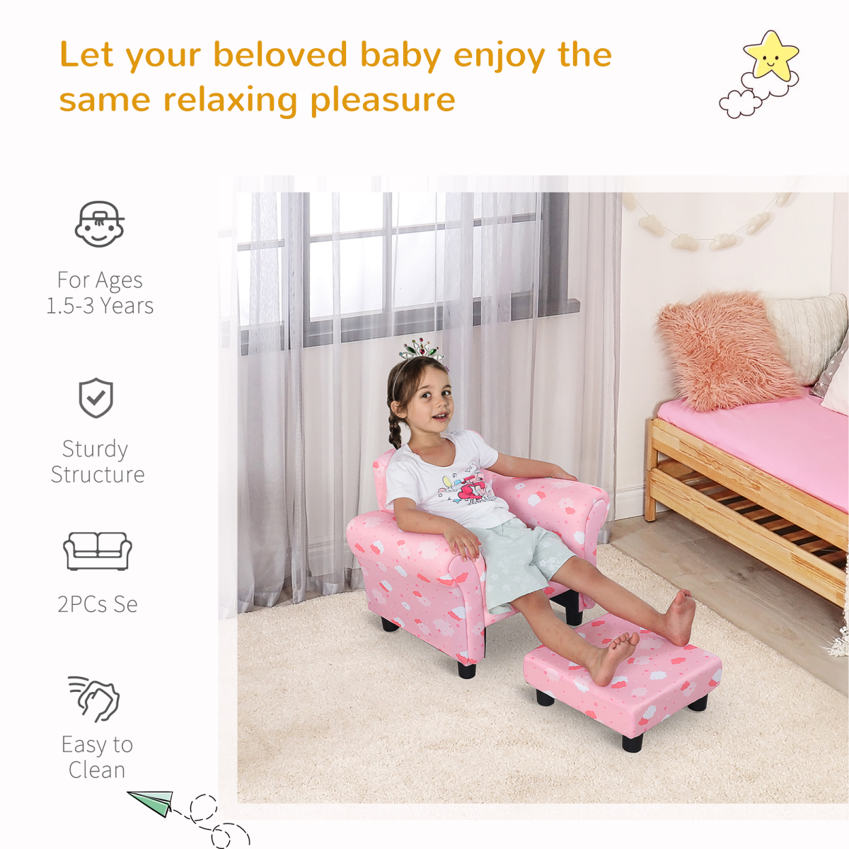 cortex-london-windsor-cloud-star-kids-armchair-footrest-pink
