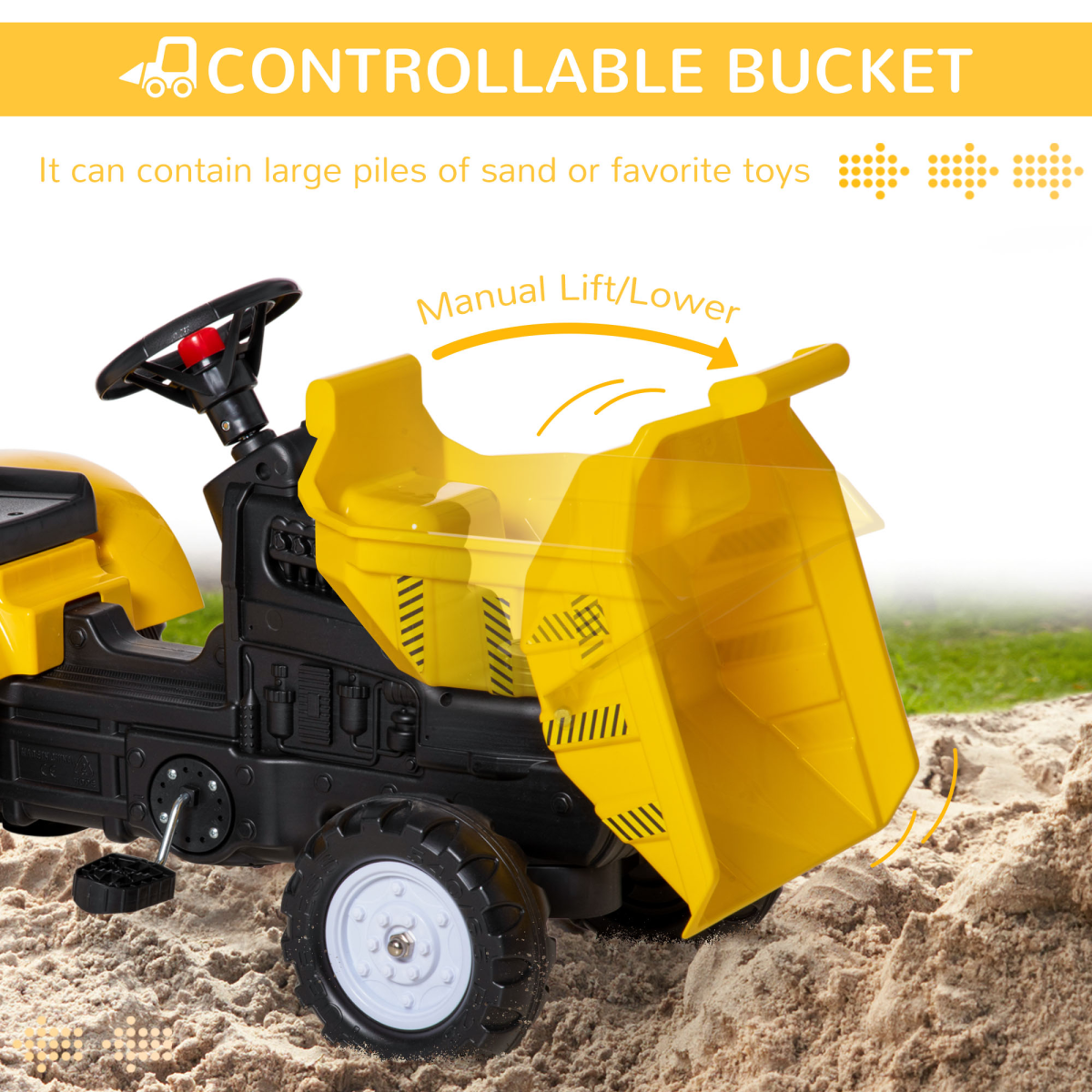 HOMCOM Ride on Tractor No Power for Kids with Manual Control Bucket