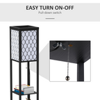 Shelf Floor Lamp W/4-tier Open Shelves Wooden, 26L x 26W x 160Hcm-Black/White
