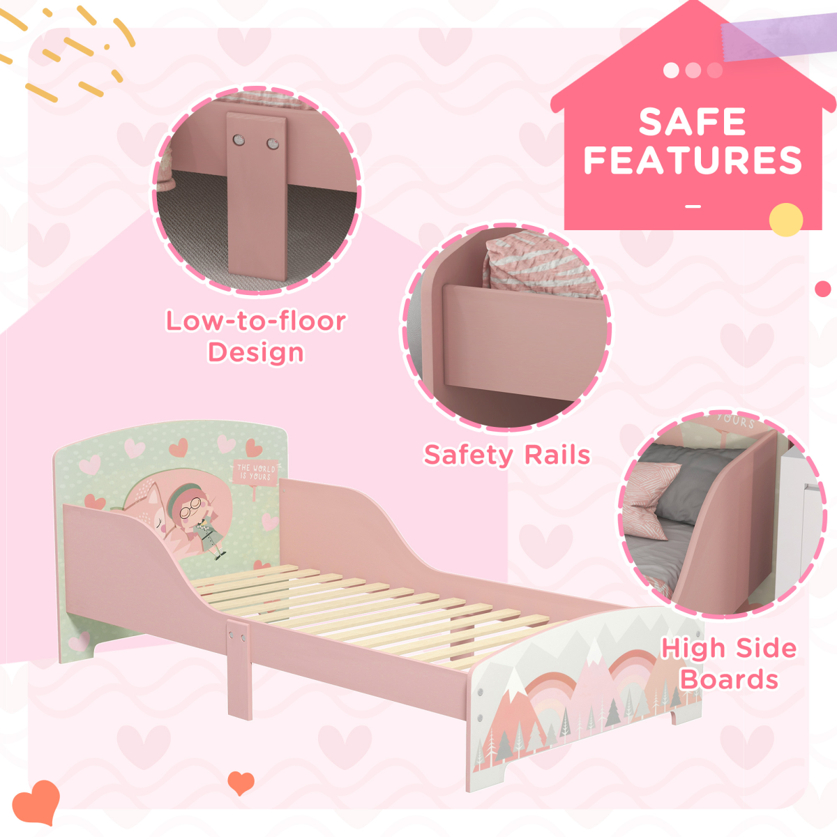 cortex-london-windsor-pink-toddler-bed-frame-animal-design-ages-3-to-6