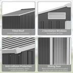 Outdoor Storage Shed, Sliding Door, Sloped Roof  152 x 132 x 188 cm, Grey