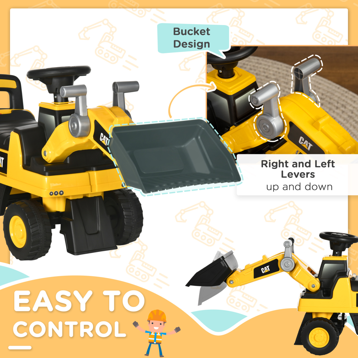 cortex-london-windsor-cat-licensed-kids-construction-ride-on-tractor-manual-shovel