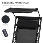 Zero Gravity Folding Sun Lounger Reclining Seat & Cup Holder & Canopy, Black