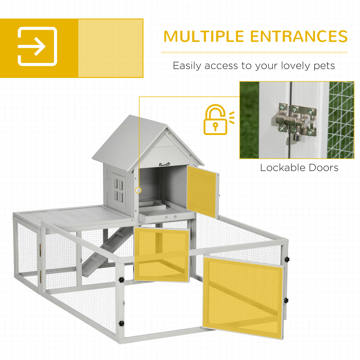 cortex-london-windsor-pawhut-rabbit-hutch-fenced-run-removable-tray-grey