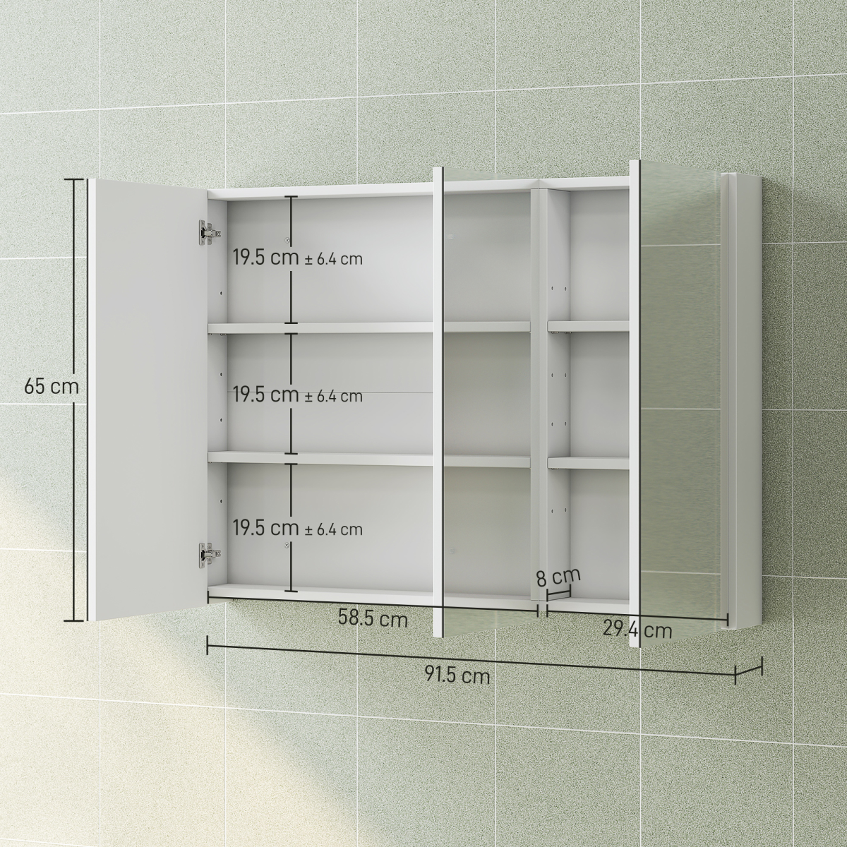 HOMCOM Bathroom Mirror Cabinet with 4 Adjustable Shelves, White