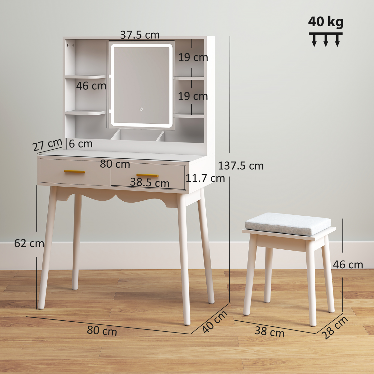cortex-london-windsor-led-dressing-table-stool-white