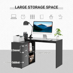 L Shape Computer Desk Workstation Home Office Drawer Shelf File Cabinet-Black