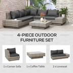 5-Seater Rattan Sectional Corner Sofa Table Set  Cushions - Light Grey