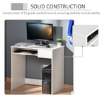 Compact Computer Table with Keyboard Tray Drawer White