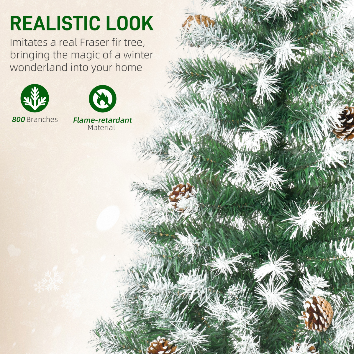 6FT Artificial Christmas Tree Pine Cones Xmas Home Deco Automatic Open Green
