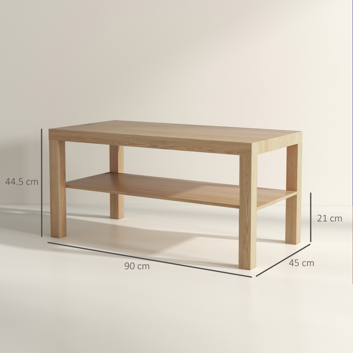 HOMCOM Coffee Table with Storage Shelf, Rectangular Centre Table, Natural