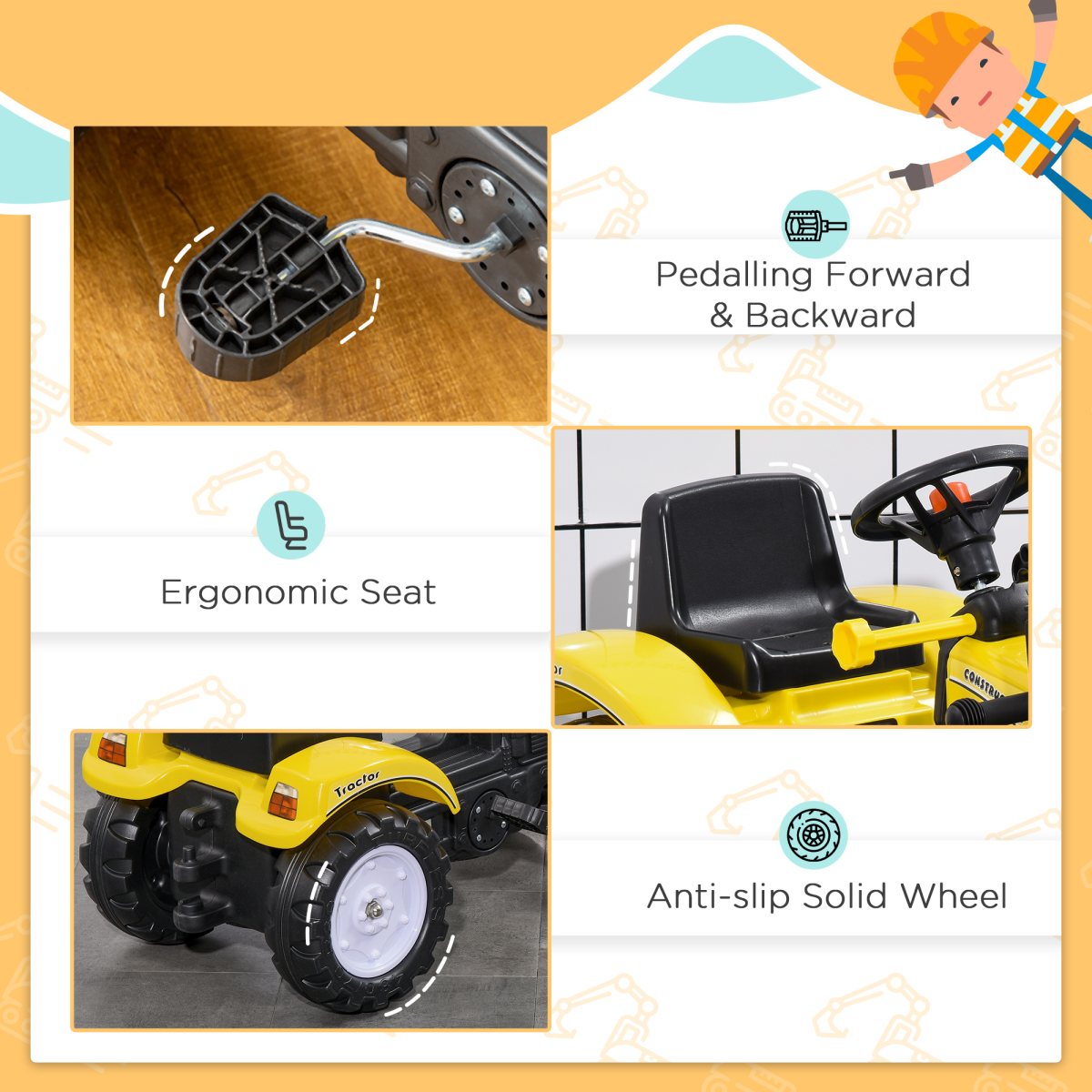 cortex-london-homcom-york-pedal-go-kart-ride-on-excavator-yellow-black