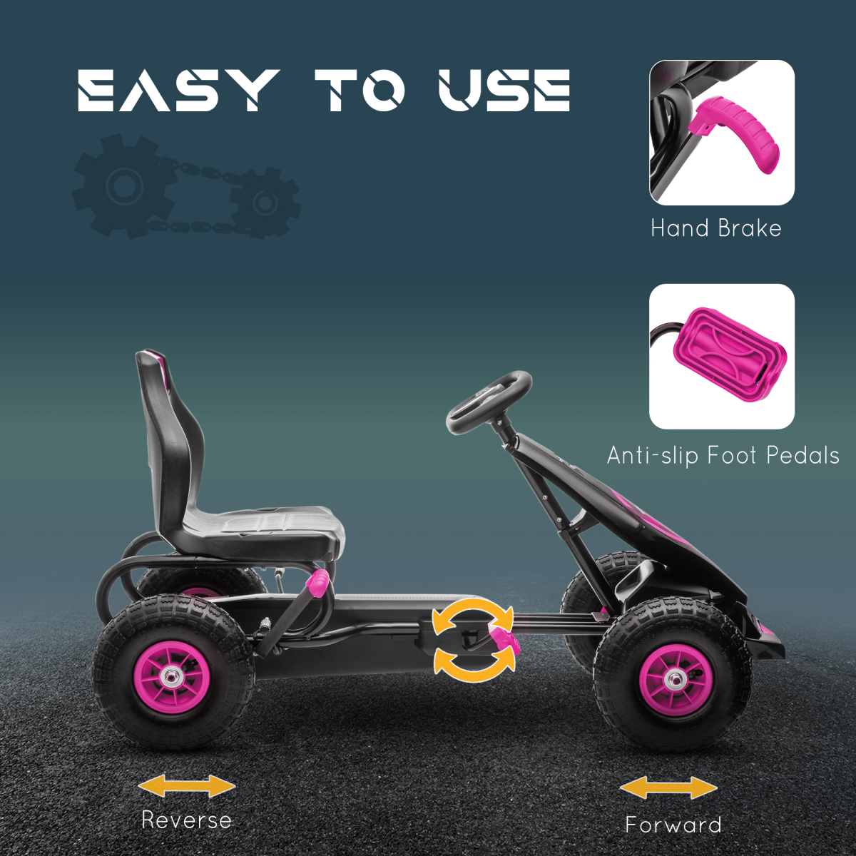 cortex-london-windsor-pink-childrens-pedal-go-kart-adjustable-seat-rubber-wheels-brake
