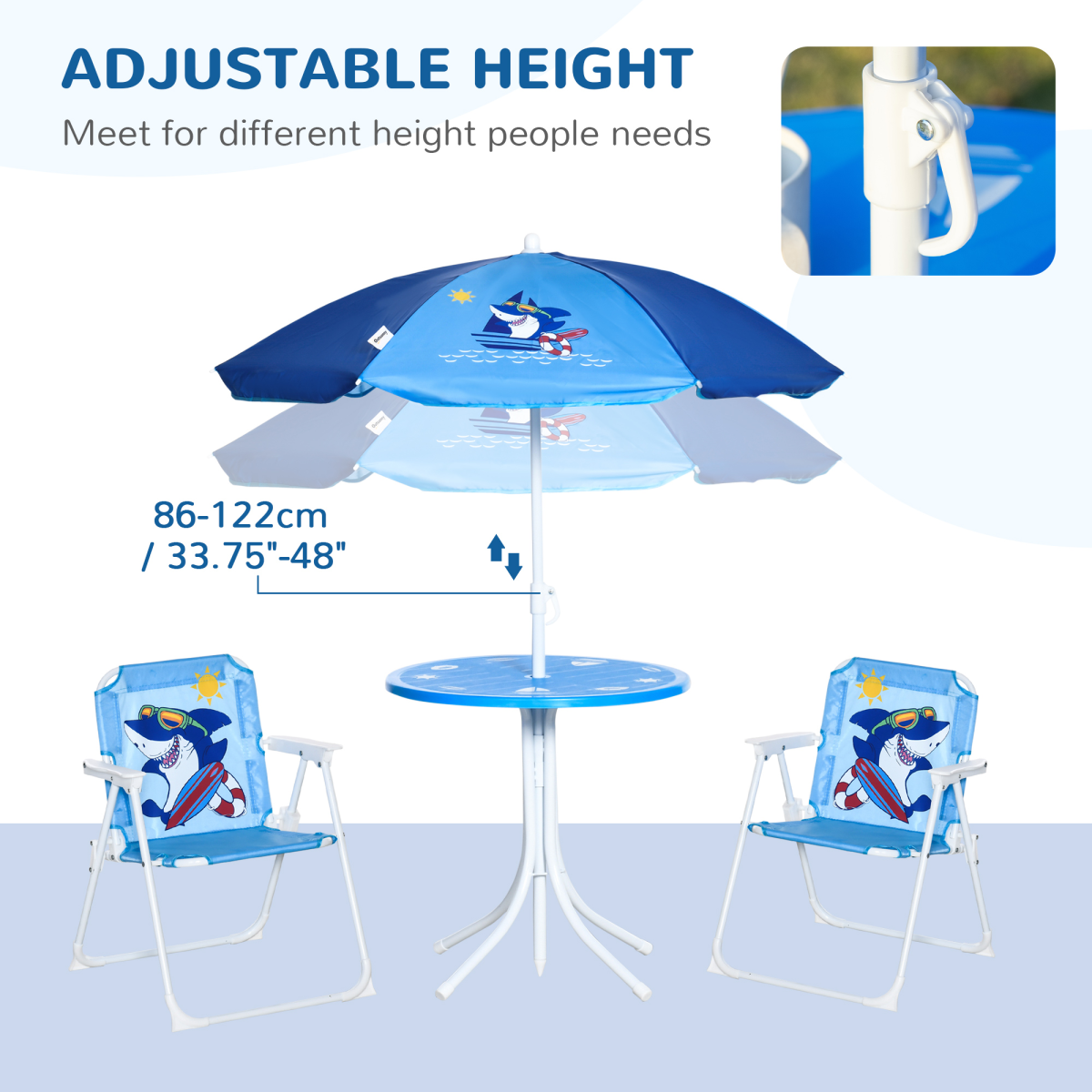 Kids Foldable Four-Piece Garden Set w/ Table, Chairs, Umbrella - Blue