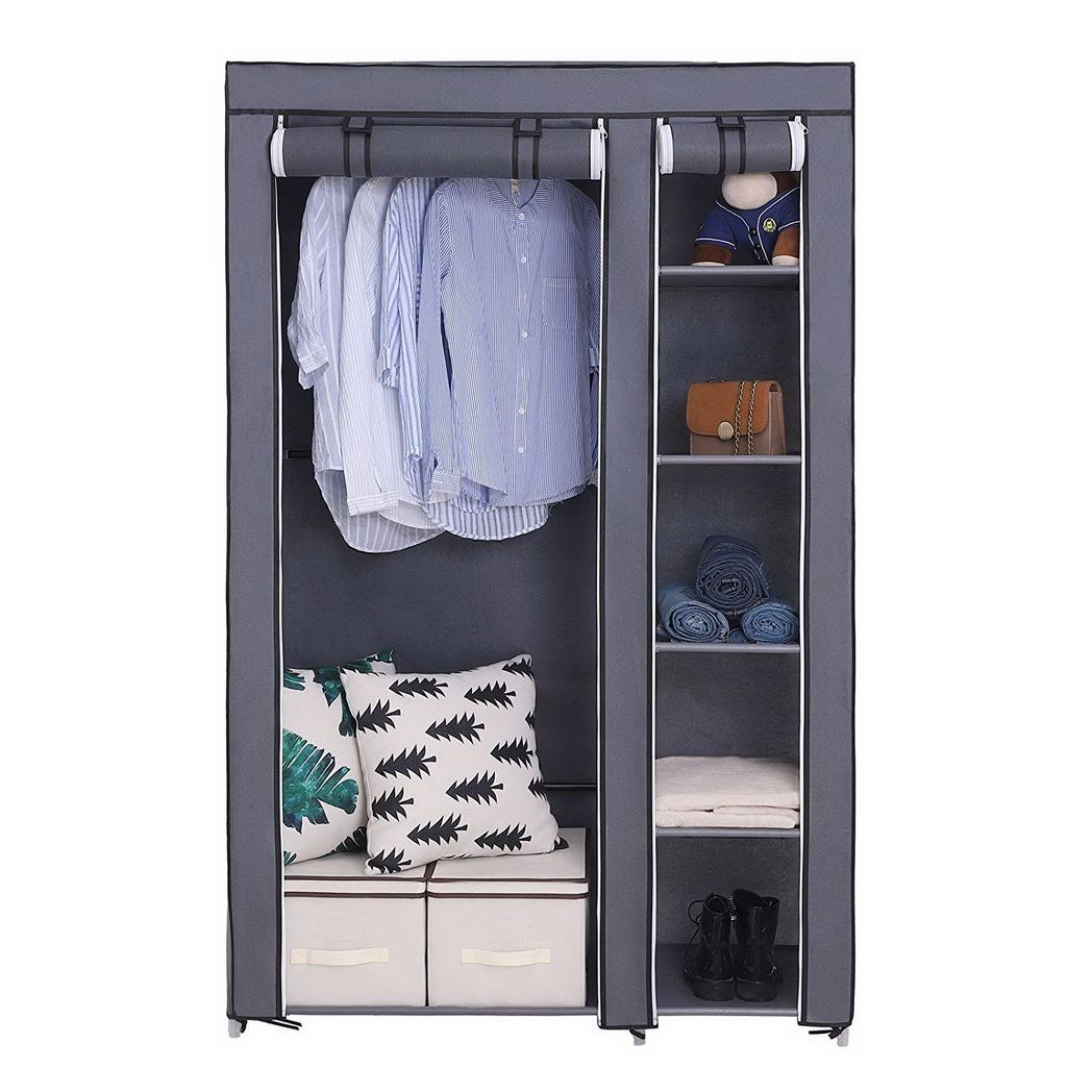 cortex-london-york-grey-portable-wardrobe-with-shelves-and-hanging-rod