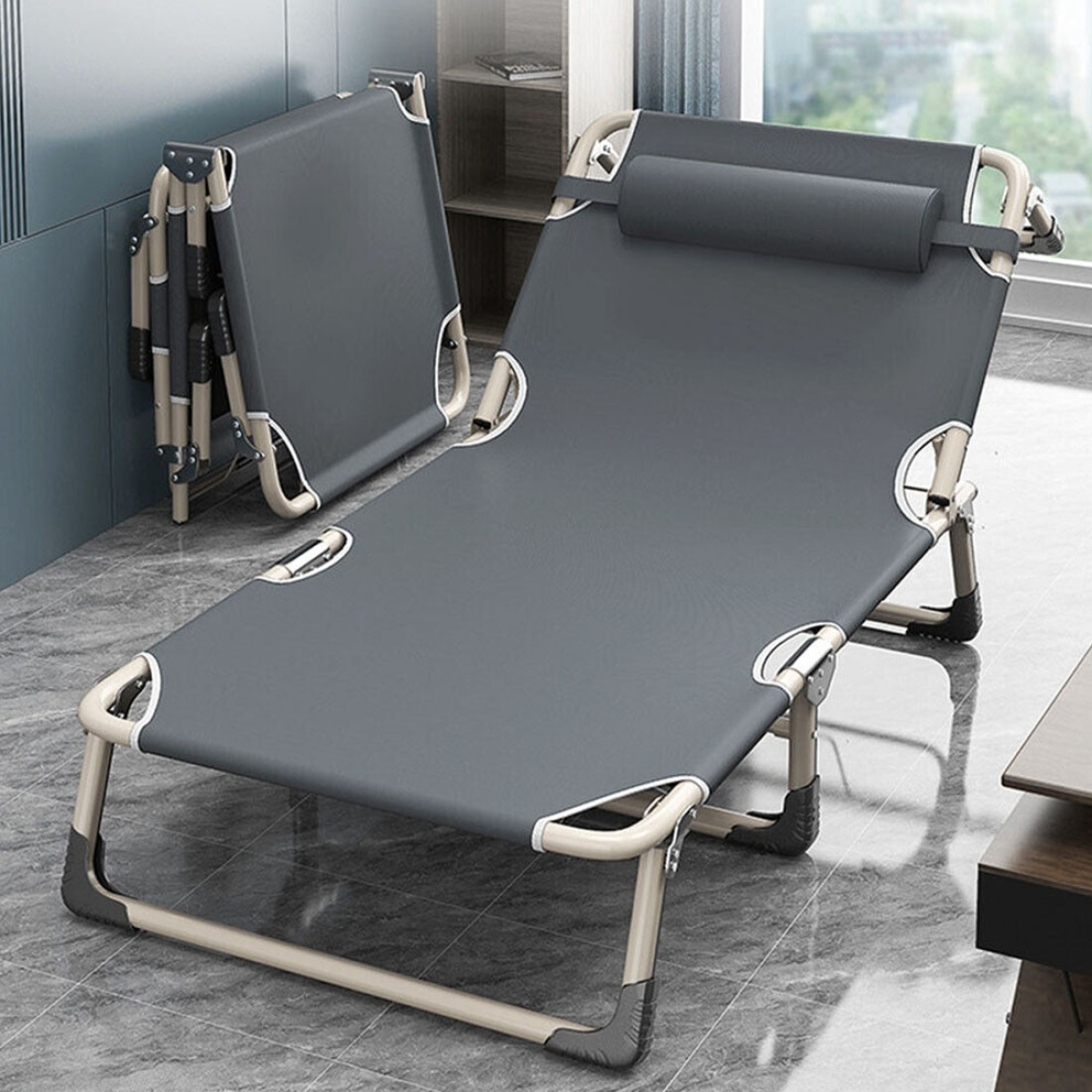 cortex-london-windsor-folding-camping-bed-with-cushion-silver-grey