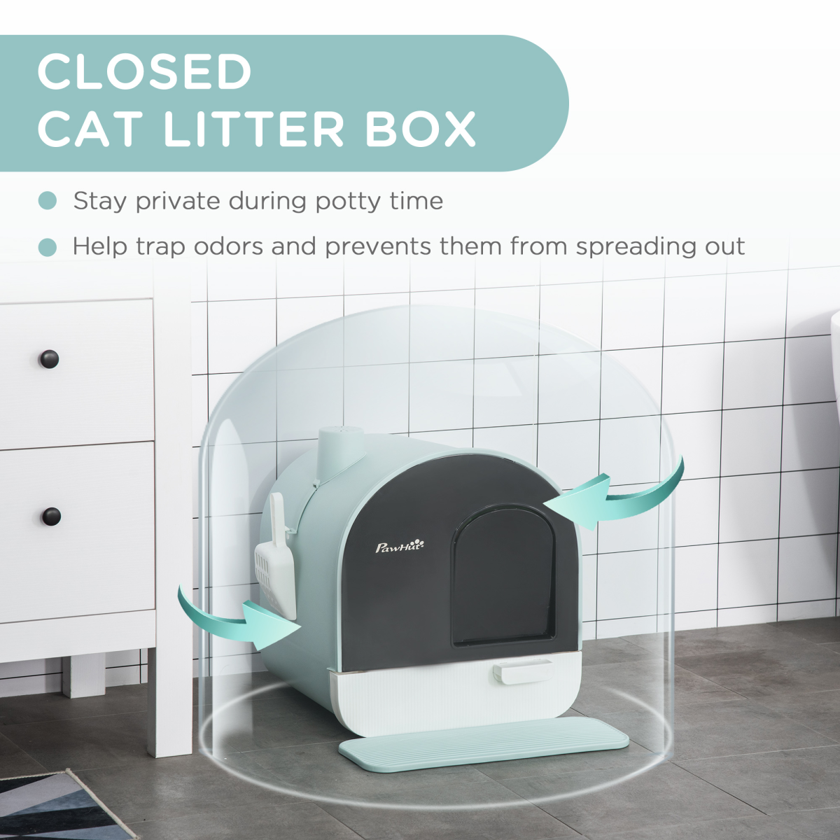 cortex-london-windsor-hooded-cat-litter-tray-with-scoop-filter-flap-door-green-43x44x47-cm